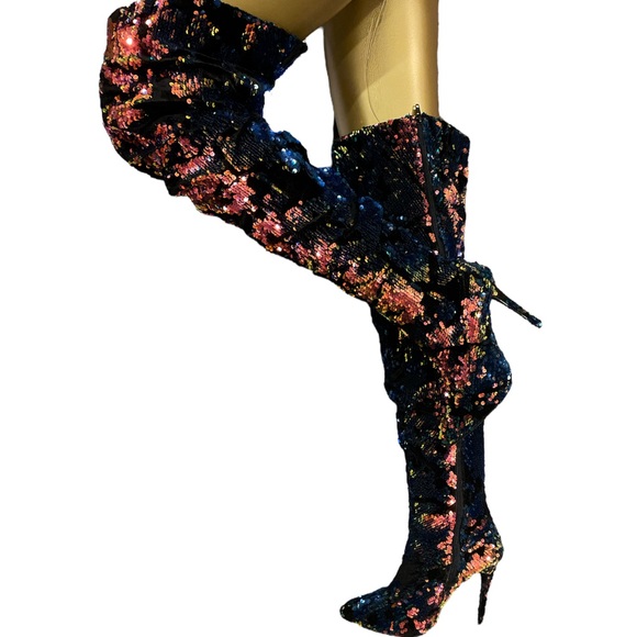 Liliana Multi-colored Sequin Thigh High Boots Sz. 9 🍄😳 - Picture 5 of 9